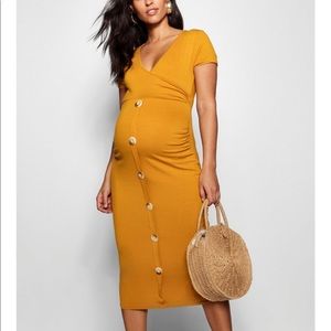 Maternity Wrap Front Horn Button Midi Dress
